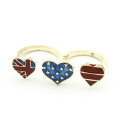 Fashion Double Finger Ring,Three Heart Flag Ring Jewellery FR05